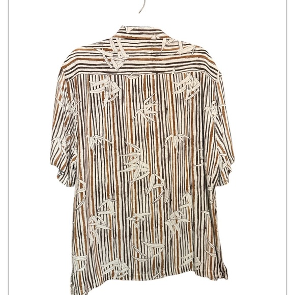 Caribbean silk blend Brown and White Men's Shirt tropical bamboo size XL - Picture 3 of 6
